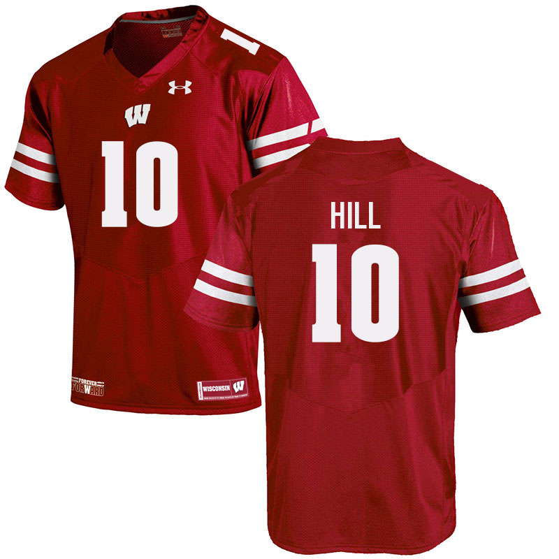 Men #10 Deacon Hill Wisconsin Badgers College Football Jerseys Sale-Red